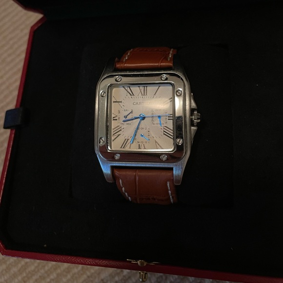 watch.  santos 100 leather strap stainless steel - Picture 11 of 16